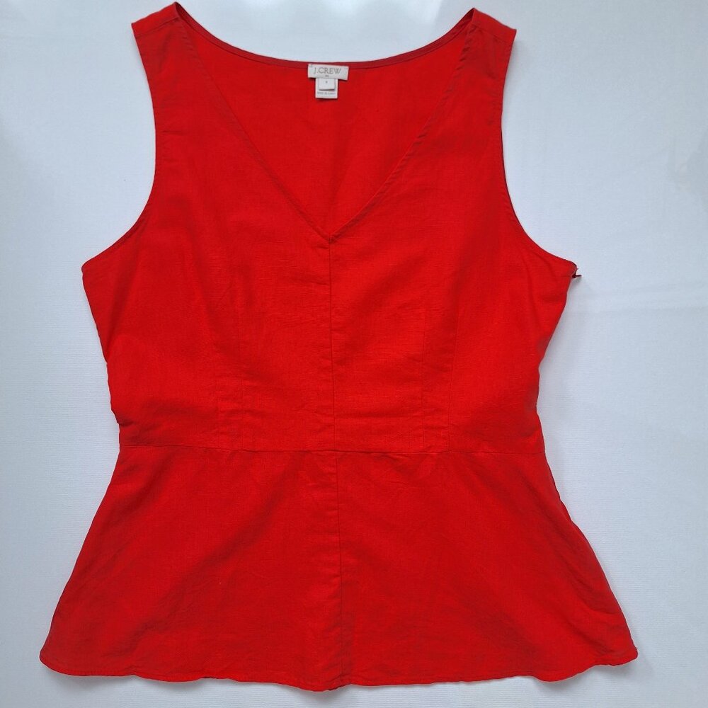 J Crew Vermillion Red Sleeveless Cotton-Linen Blend Top